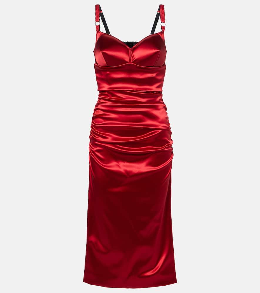 dolce & gabbana ruched satin midi dress