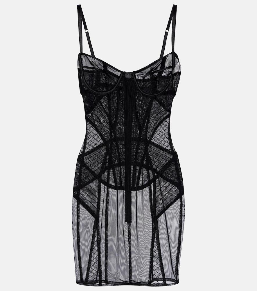 dolce & gabbana ruched sheer tulle minidress