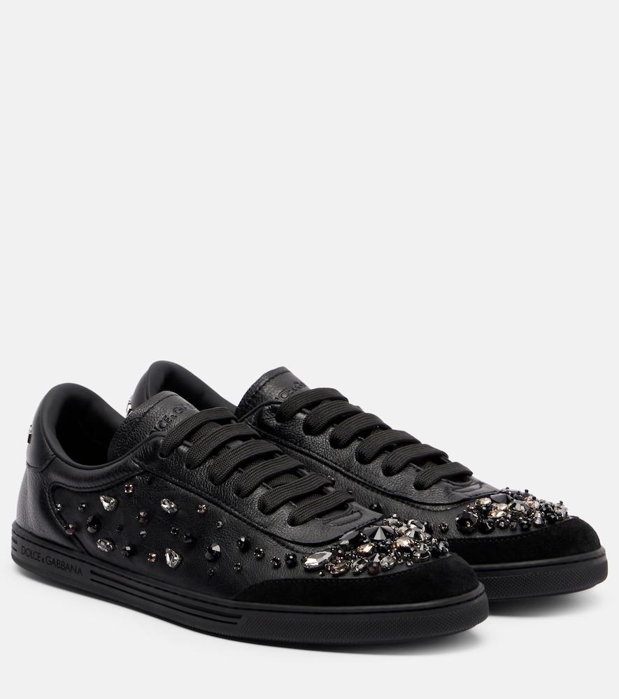 dolce & gabbana saint tropez light embellished leather sneakers