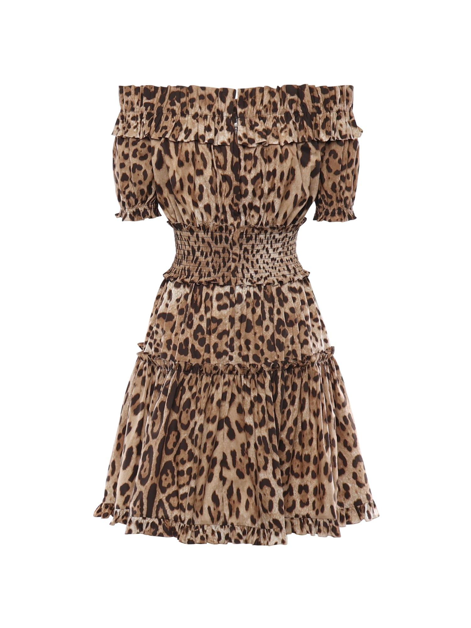 dolce & gabbana short poplin dress with leopard print