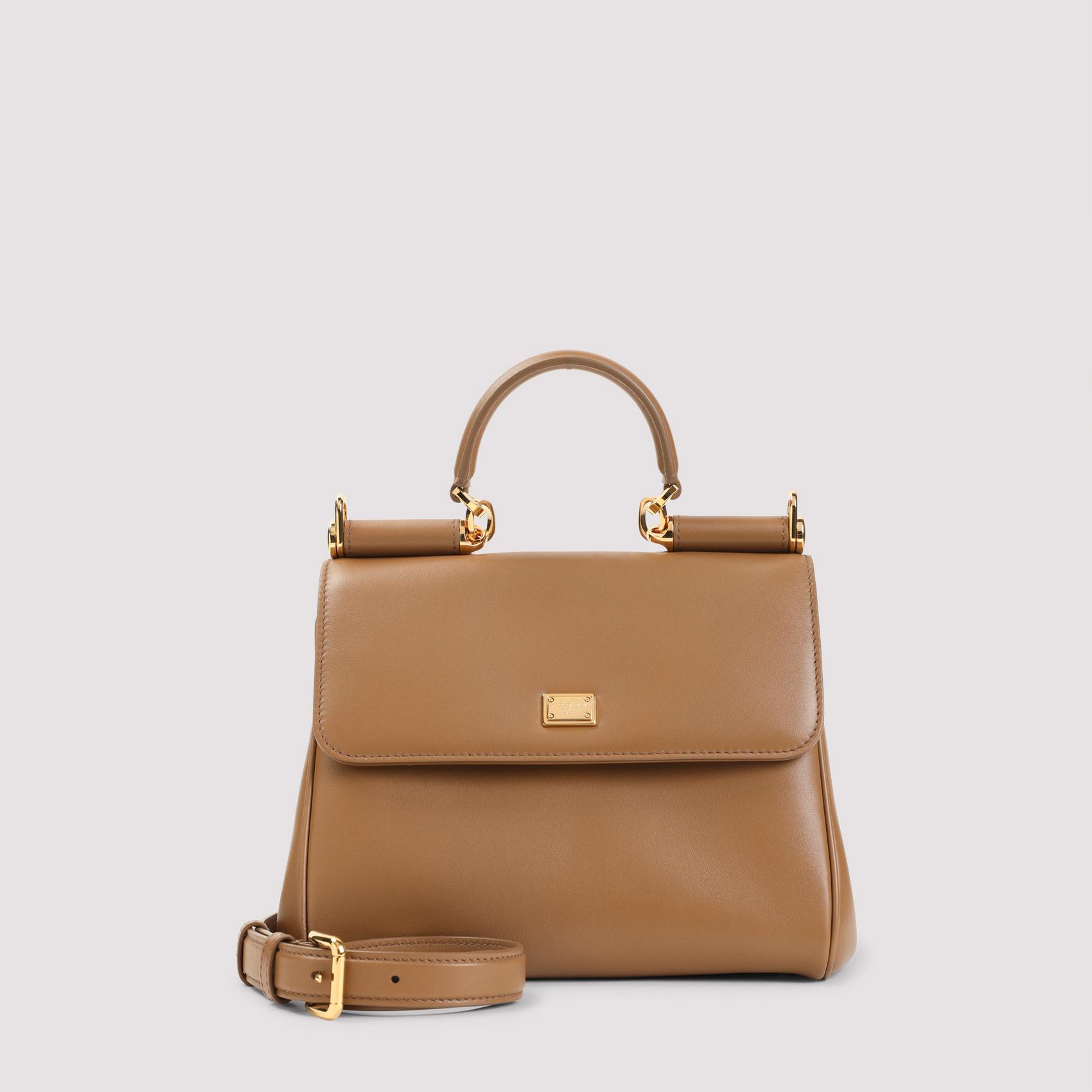 dolce & gabbana sicily soft calf leather handbag brown pvc bag - women