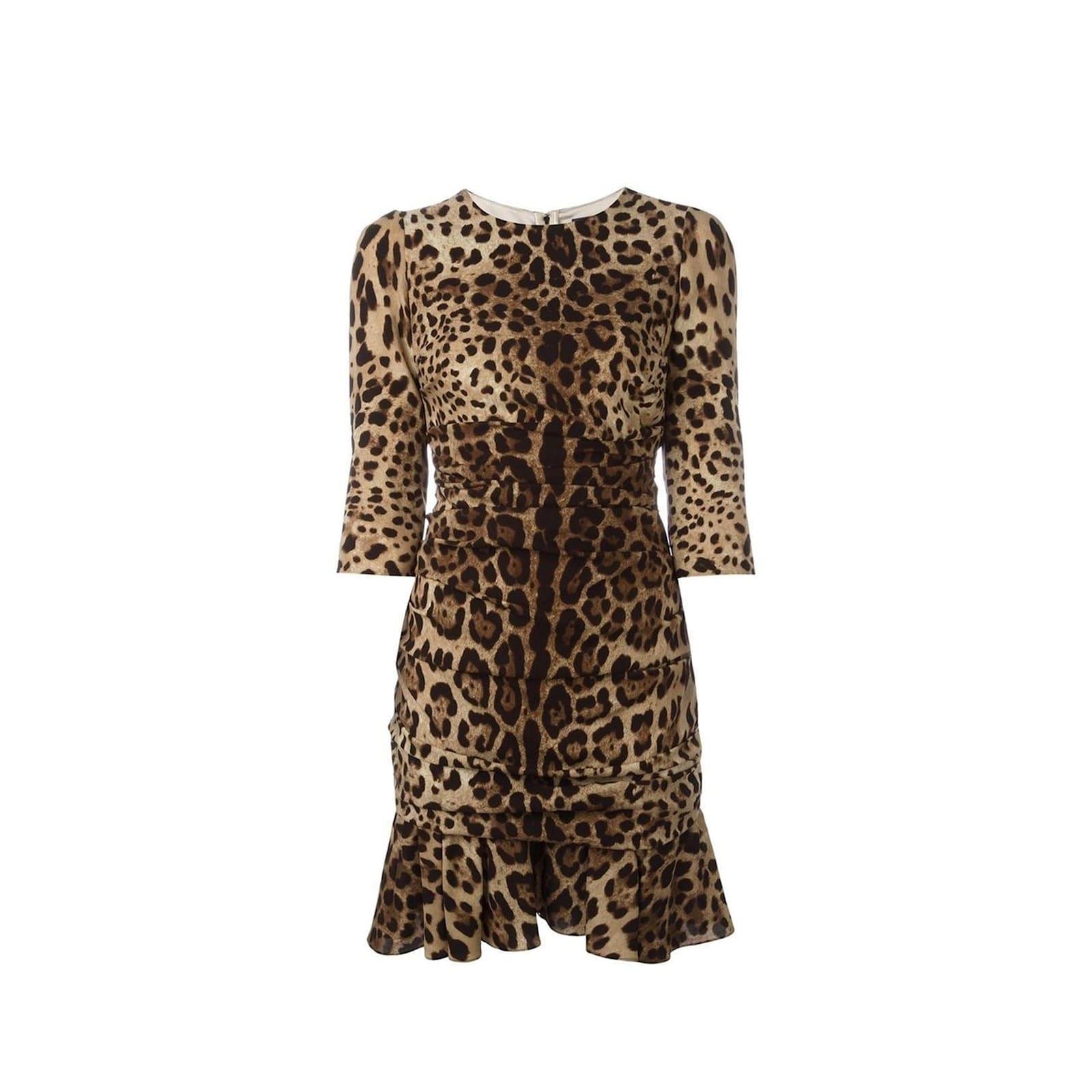 dolce & gabbana silk leopard ruched dress