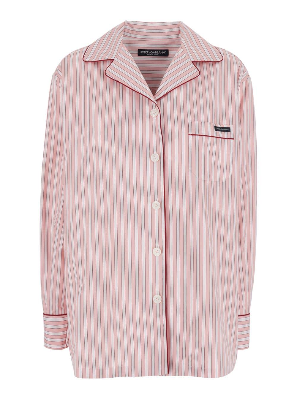 dolce & gabbana striped shirt striped shirt with classic collar in pink cotton for women