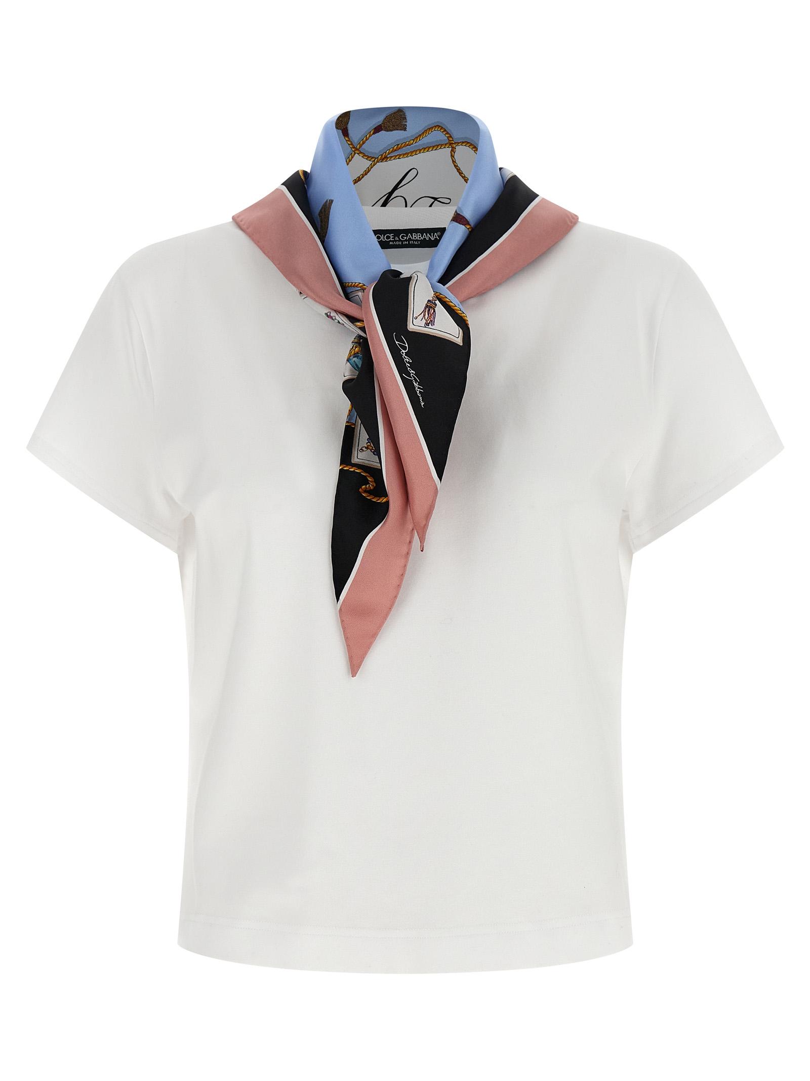 dolce & gabbana t-shirt with scarf white cotton silk elastane - women