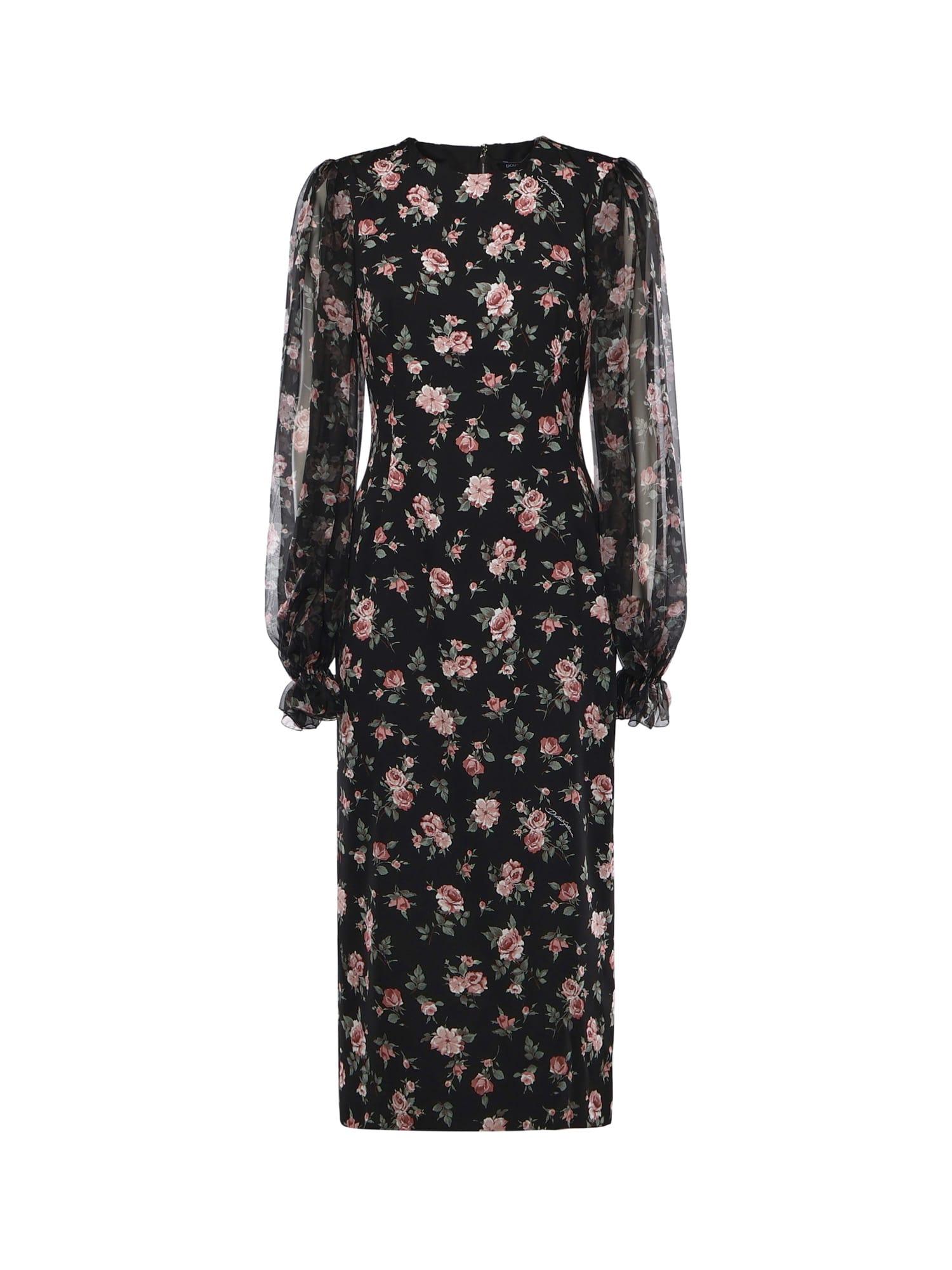 dolce & gabbana vintage rose print charmeuse dress