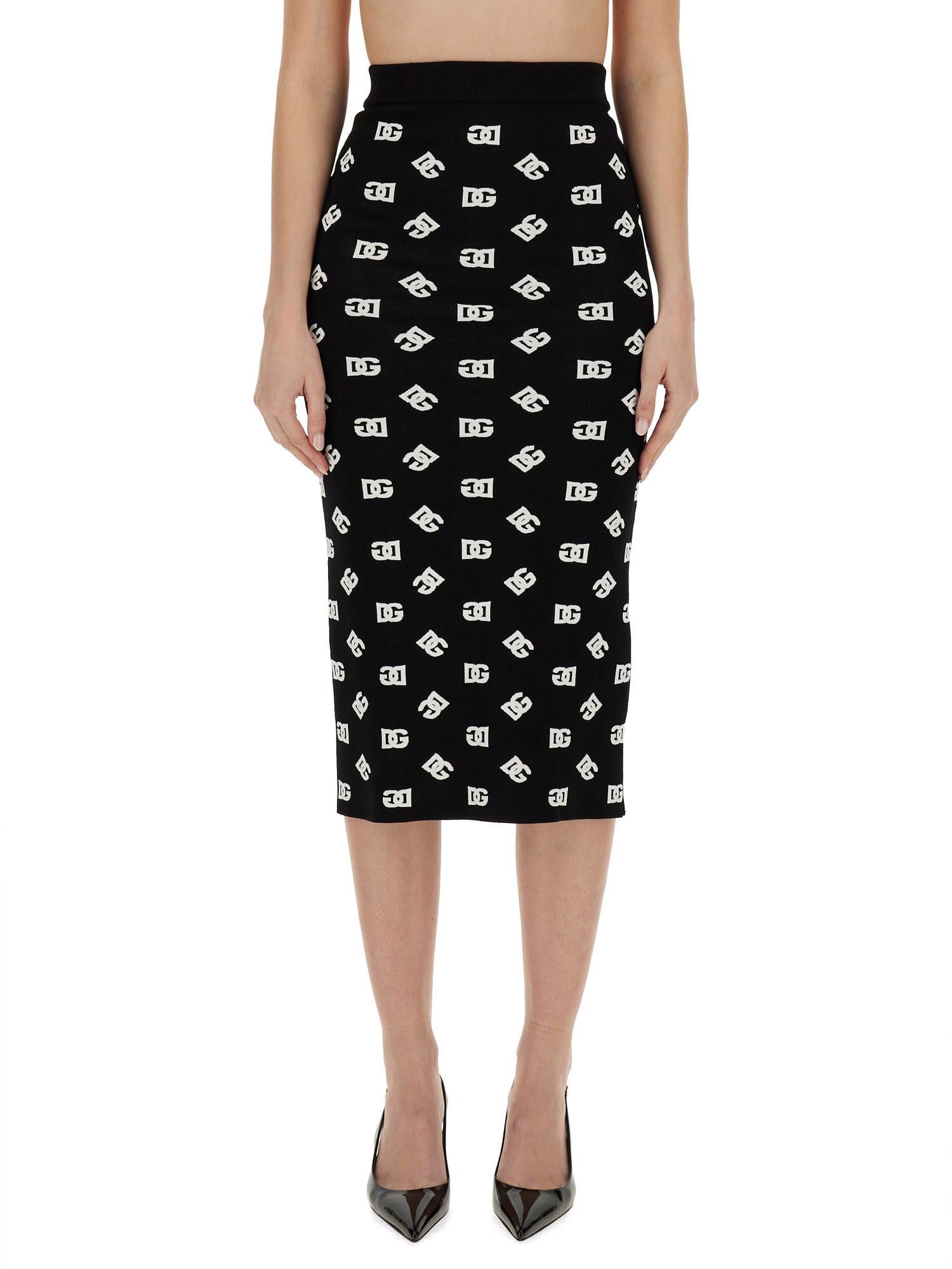 dolce & gabbana viscose logo jacquard pencil skirt