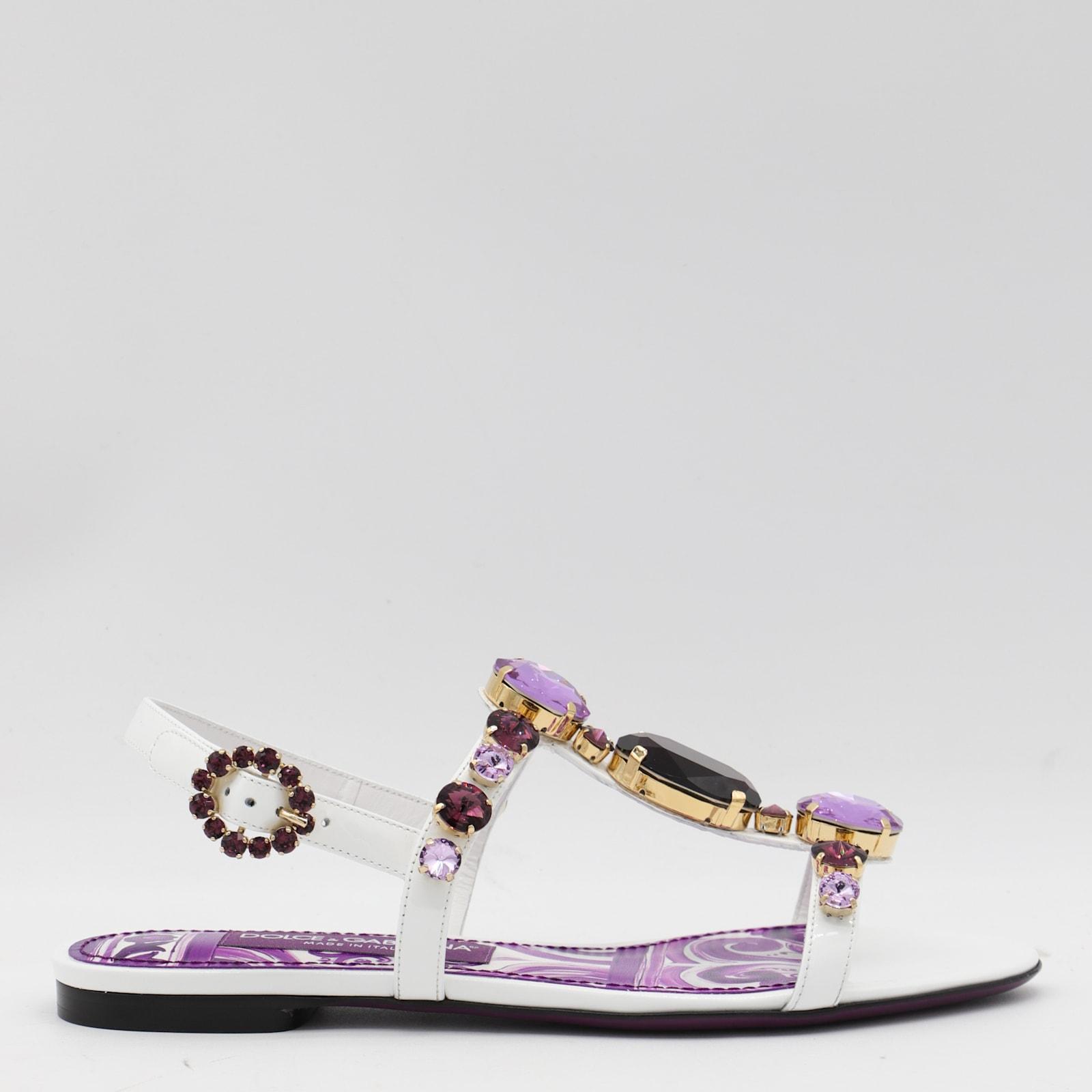 dolce & gabbana white and violet leather sandals