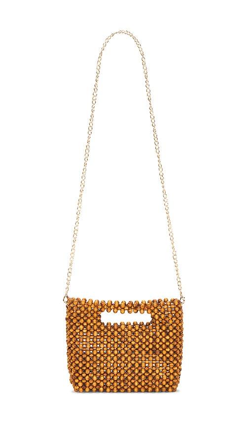 dolce vita wood bead bag in tan.