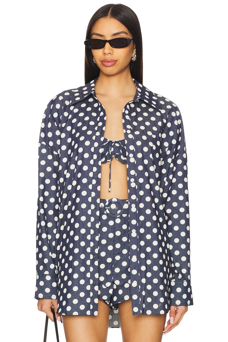 dolly dot denim button-down top