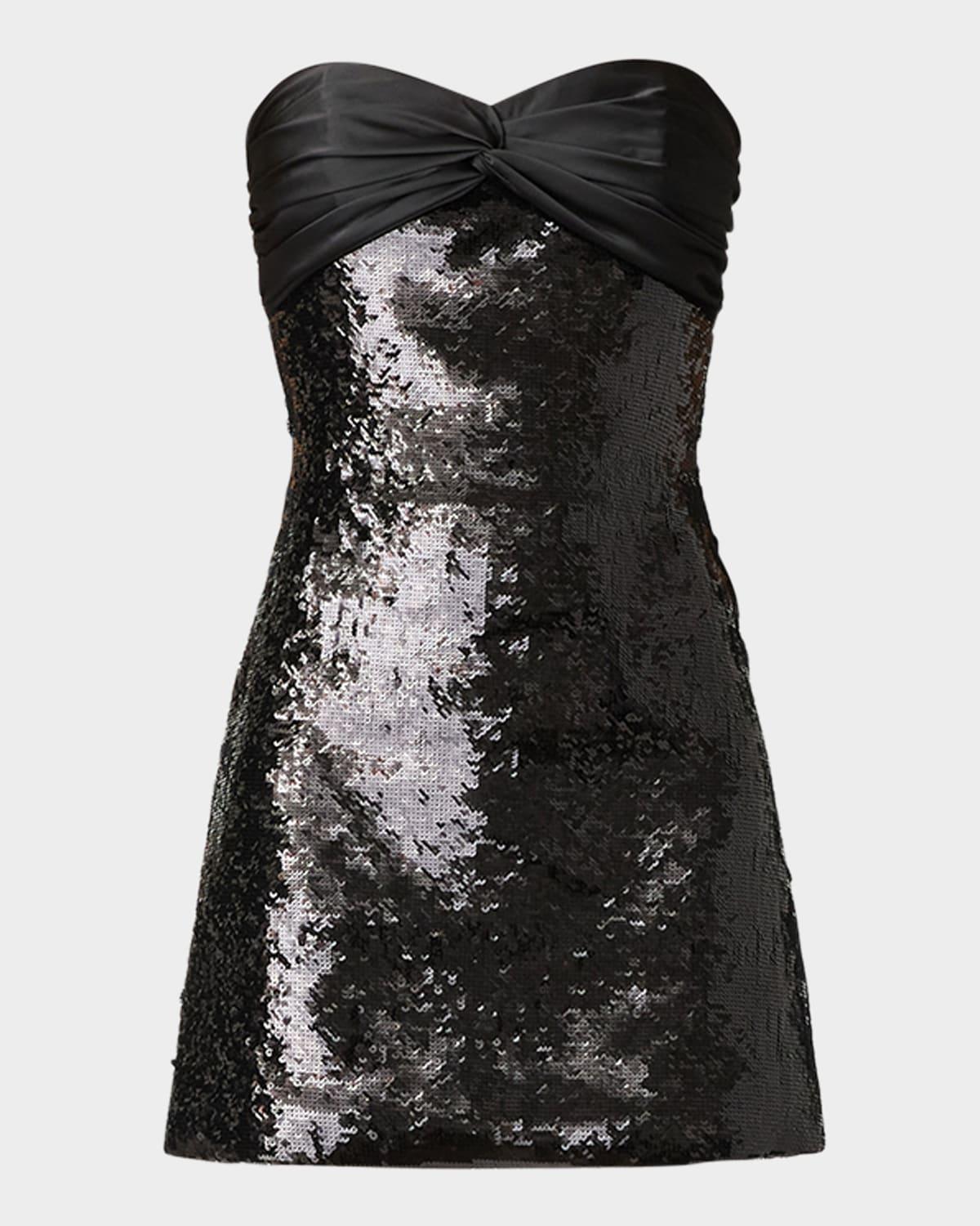 dolly strapless twist-front sequin mini dress