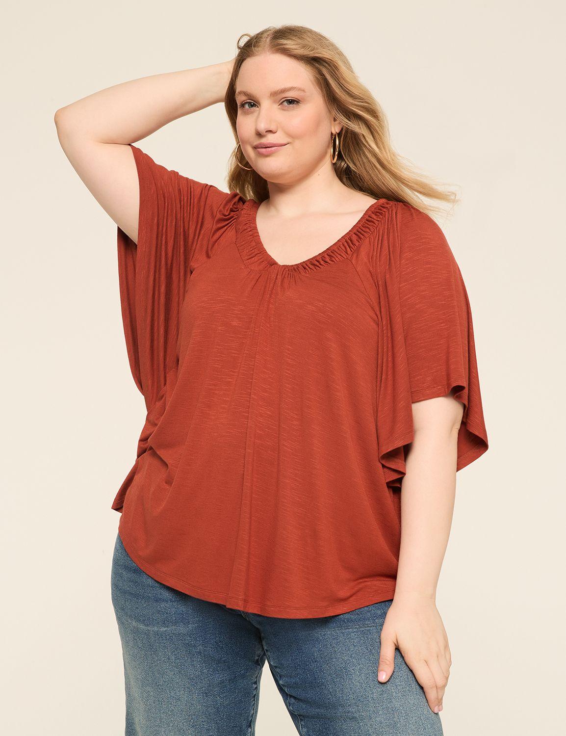 dolman-sleeve shirred v-neck top