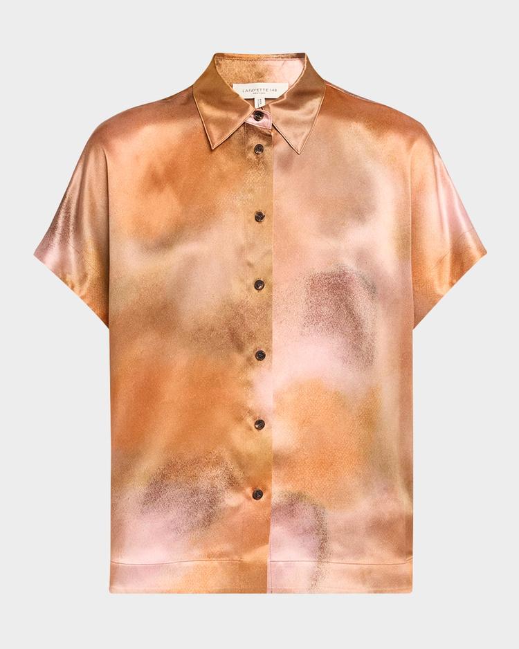 dolman-sleeve silk oversized button-down blouse