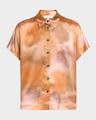 dolman-sleeve silk oversized button-down blouse