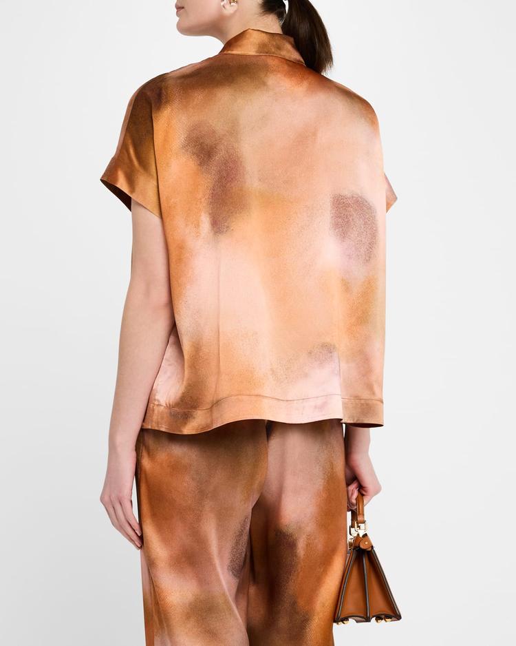 dolman-sleeve silk oversized button-down blouse