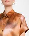 dolman-sleeve silk oversized button-down blouse