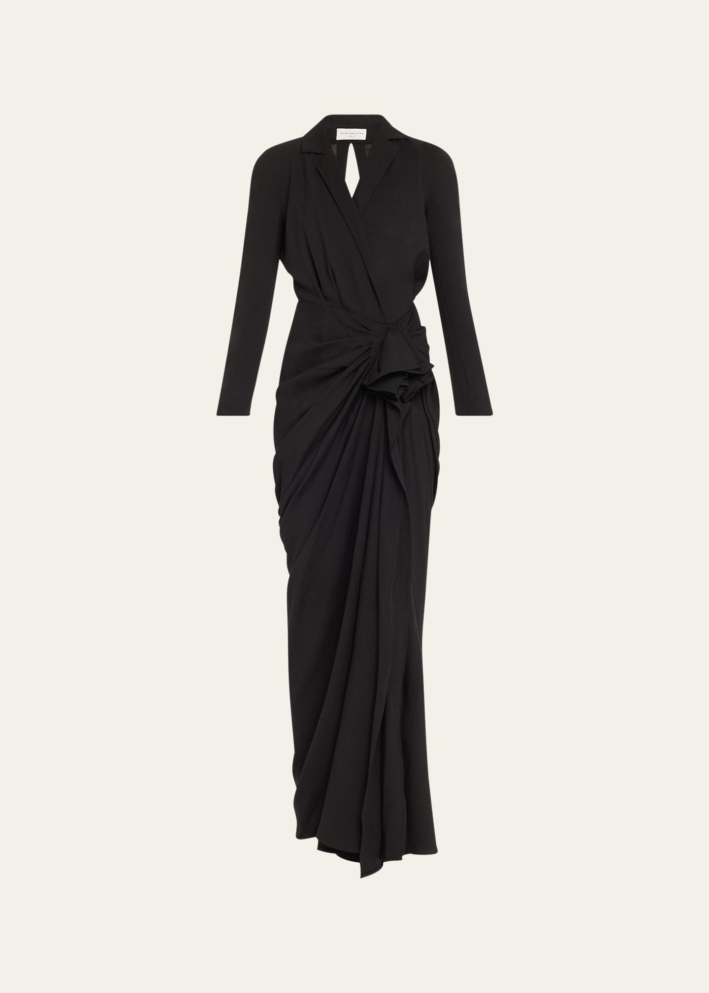 donati long backless twisted wool dress