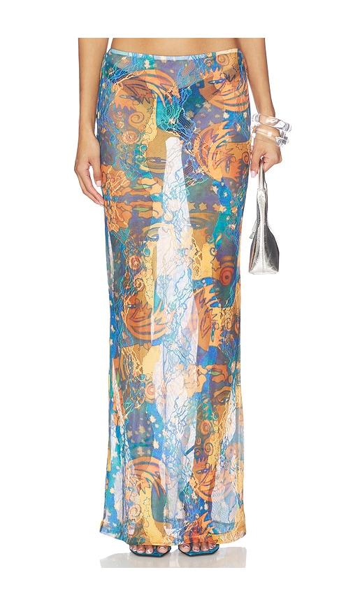 donde esteban el beso mesh lace skirt in blue.