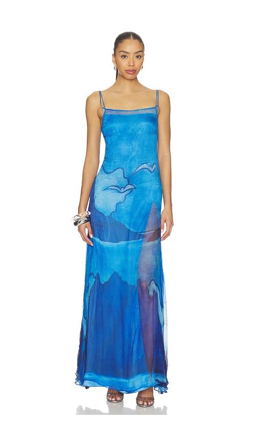 donde esteban es vedra long silk dress in blue.