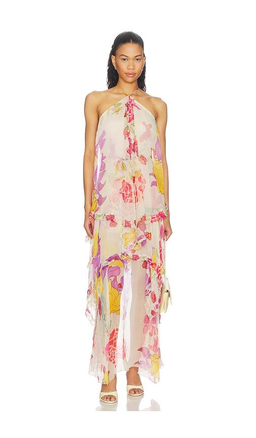 donde esteban flores silk chiffon long halter dress in beige,blush.