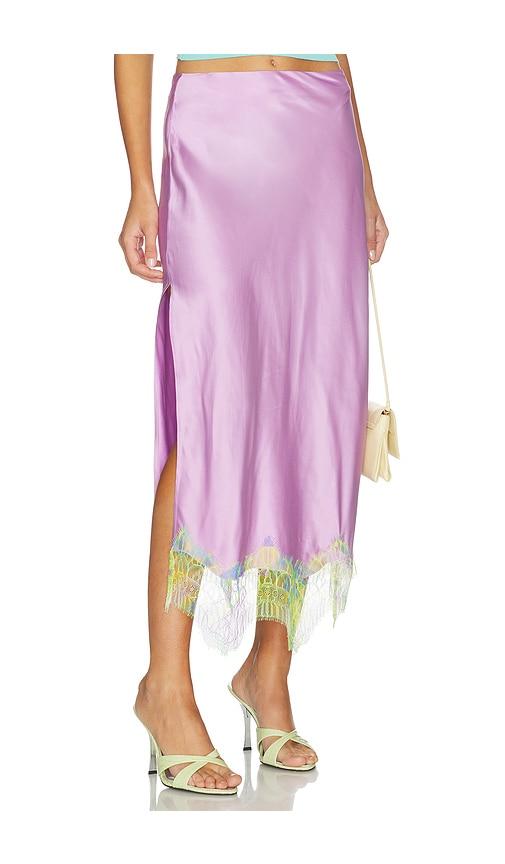 donde esteban lila salpicon long skirt in lavender.