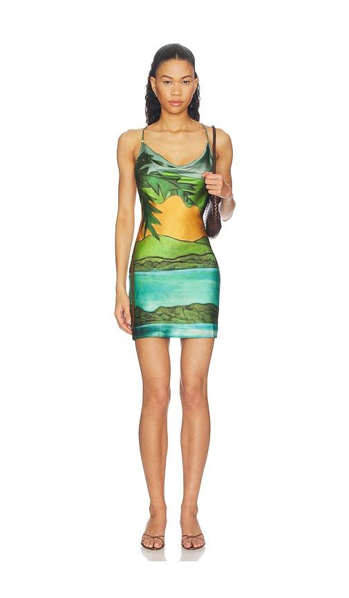 donde esteban magdalena silk mini dress in blue,green.