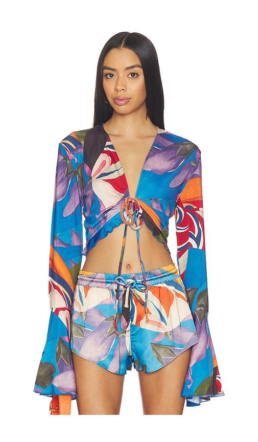 donde esteban palenque flores jersey blouse in blue,red.