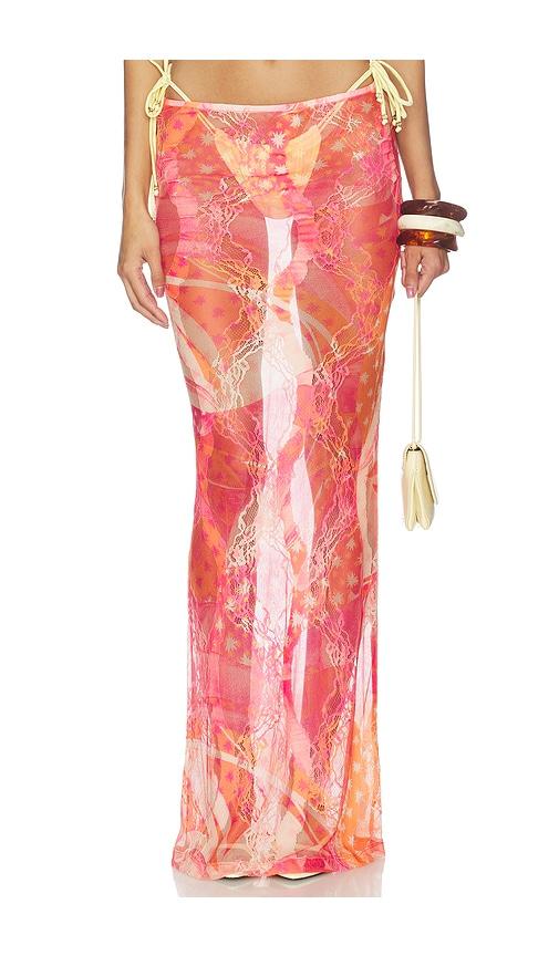 donde esteban toronja salpicon lace long skirt in orange.