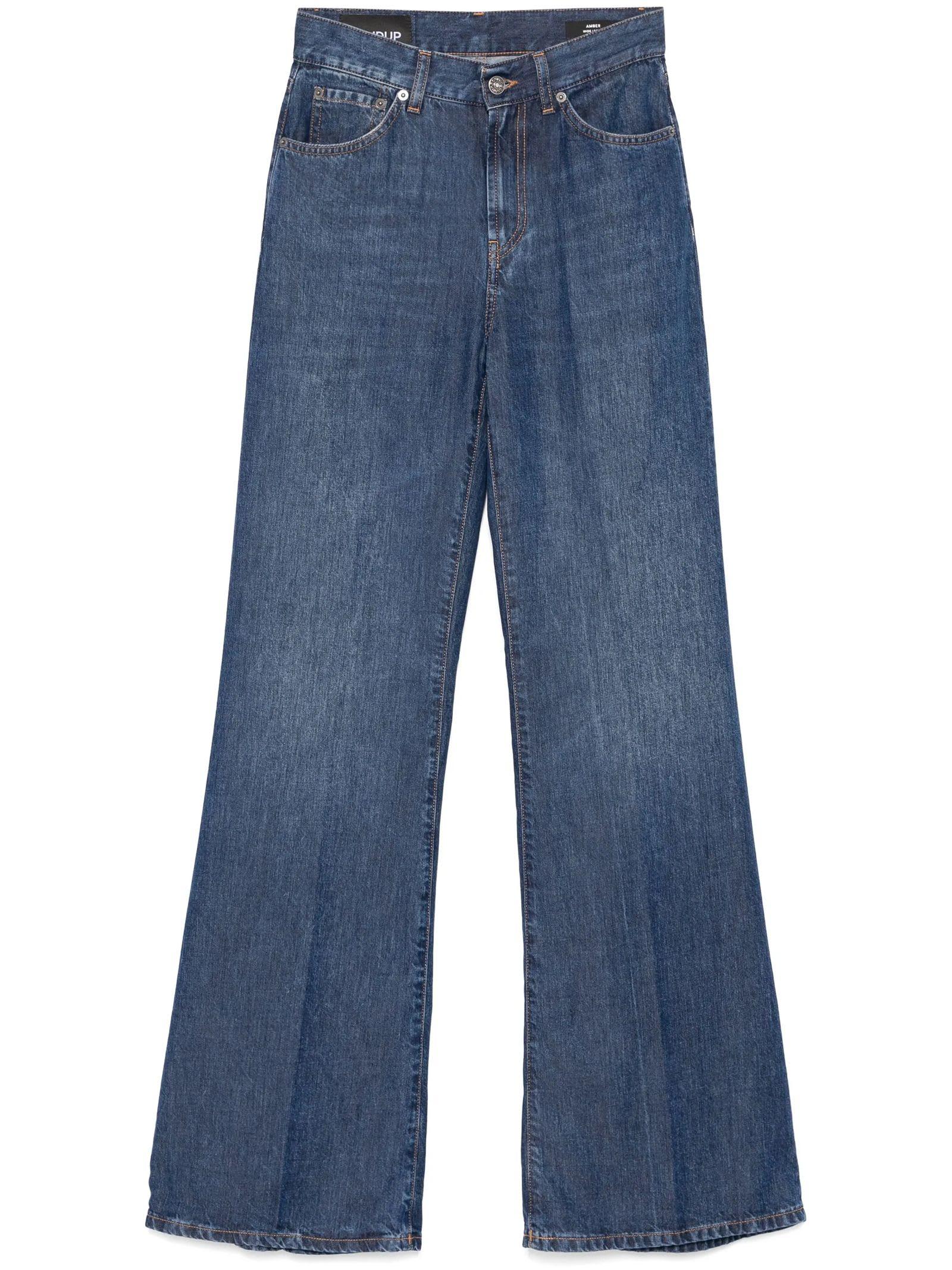 dondup blue cotton denim amber jeans