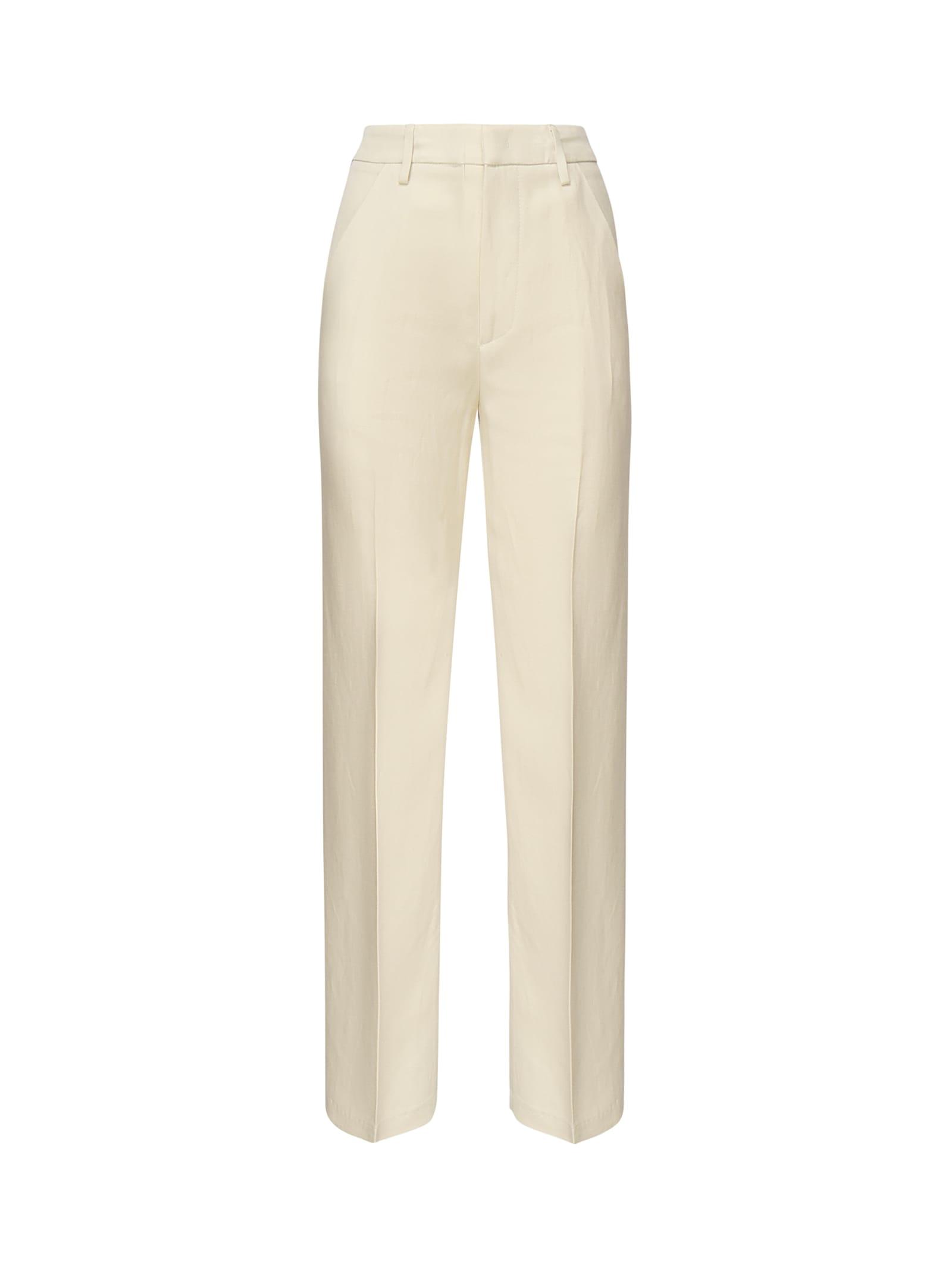 dondup reina trousers in viscose and linen twill