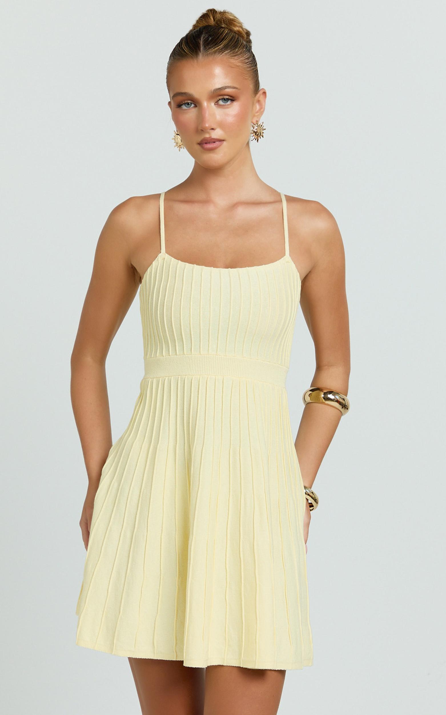 donissa mini dress - panelled knit mini dress in butter yellow