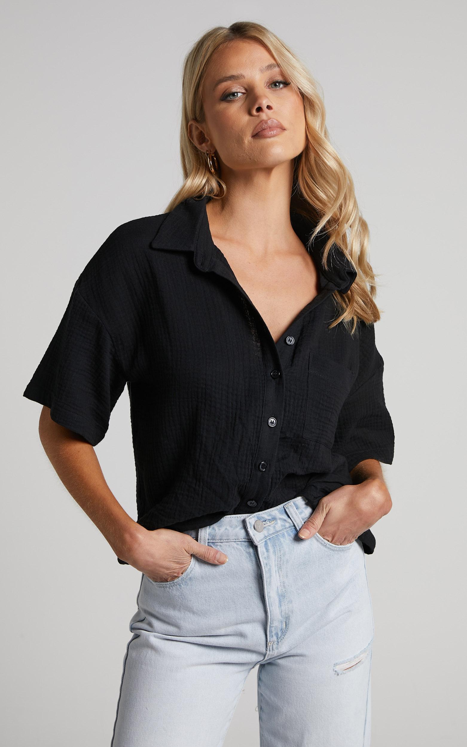 donita top - button up shirt top in black
