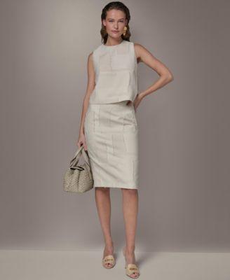 donna karan new york petite round neck crop top pencil skirt