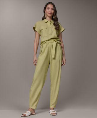 donna karan new york womens cap sleeve shirt pleated pant with wide cuff detail
