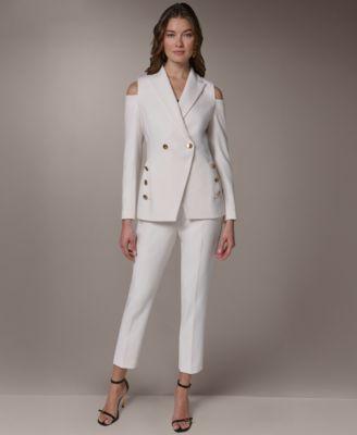 donna karan new york womens cold shoulder blazer side zip pants