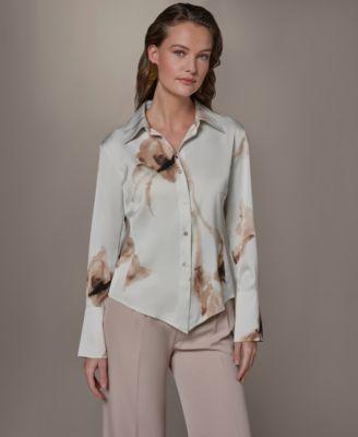 donna karan new york womens collared blouse