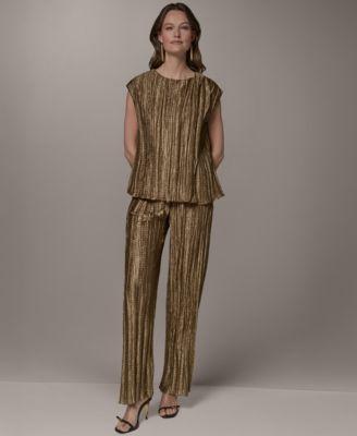 donna karan new york womens crewneck pleated novelty blouse wide leg pants
