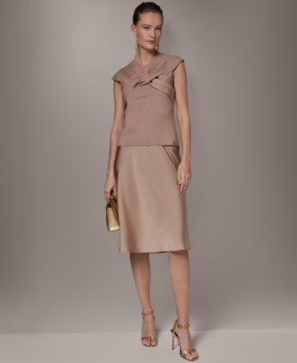 donna karan new york womens criss cross v neck sweater bias midi skirt