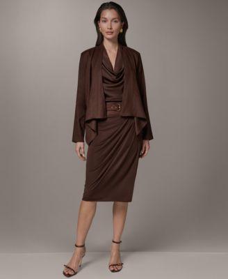 donna karan new york womens drape front jacket cowl neck top belted wrap midi skirt