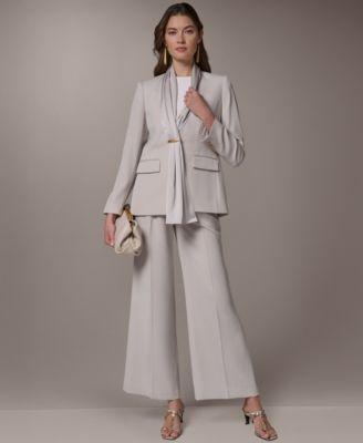donna karan new york womens draped necktie fitted blazer high waist wide leg pants