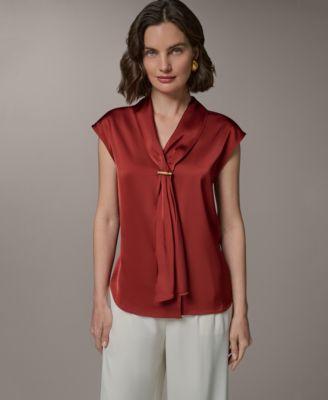 donna karan new york womens extended shoulder tie blouse