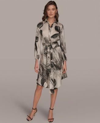 donna karan new york womens floral collared neck shirt dress