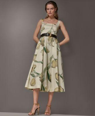 donna karan new york womens floral sleeveless midi a line dress