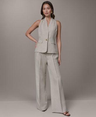 donna karan new york womens one button vest high waisted pants