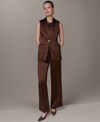 donna karan new york womens one button vest high waisted pants