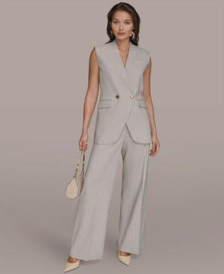 donna karan new york womens pinstripe sleeveless vest wide leg pants