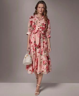 donna karan new york womens printed collared neck shirt dress