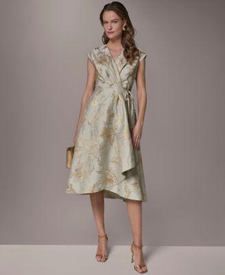 donna karan new york womens printed v neck faux wrap dress