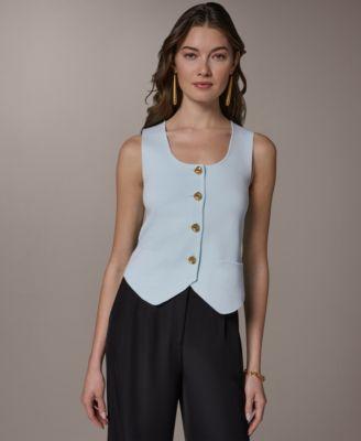donna karan new york womens scoop neck button up sweater vest