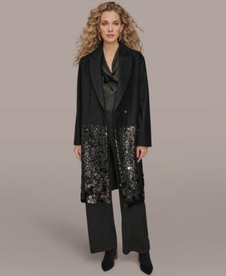 donna karan new york womens sequin embellished coat satin top wide leg pants