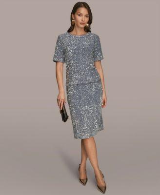 donna karan new york womens sequin short sleeve top sequin pencil skirt